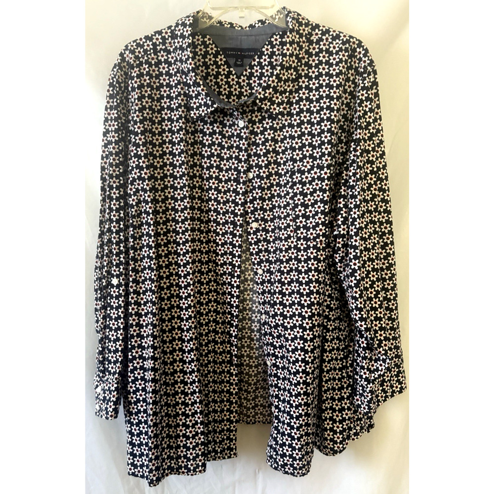 Tommy Hilfiger Warne Size 1X Blue Boston up Cuff White Flowers